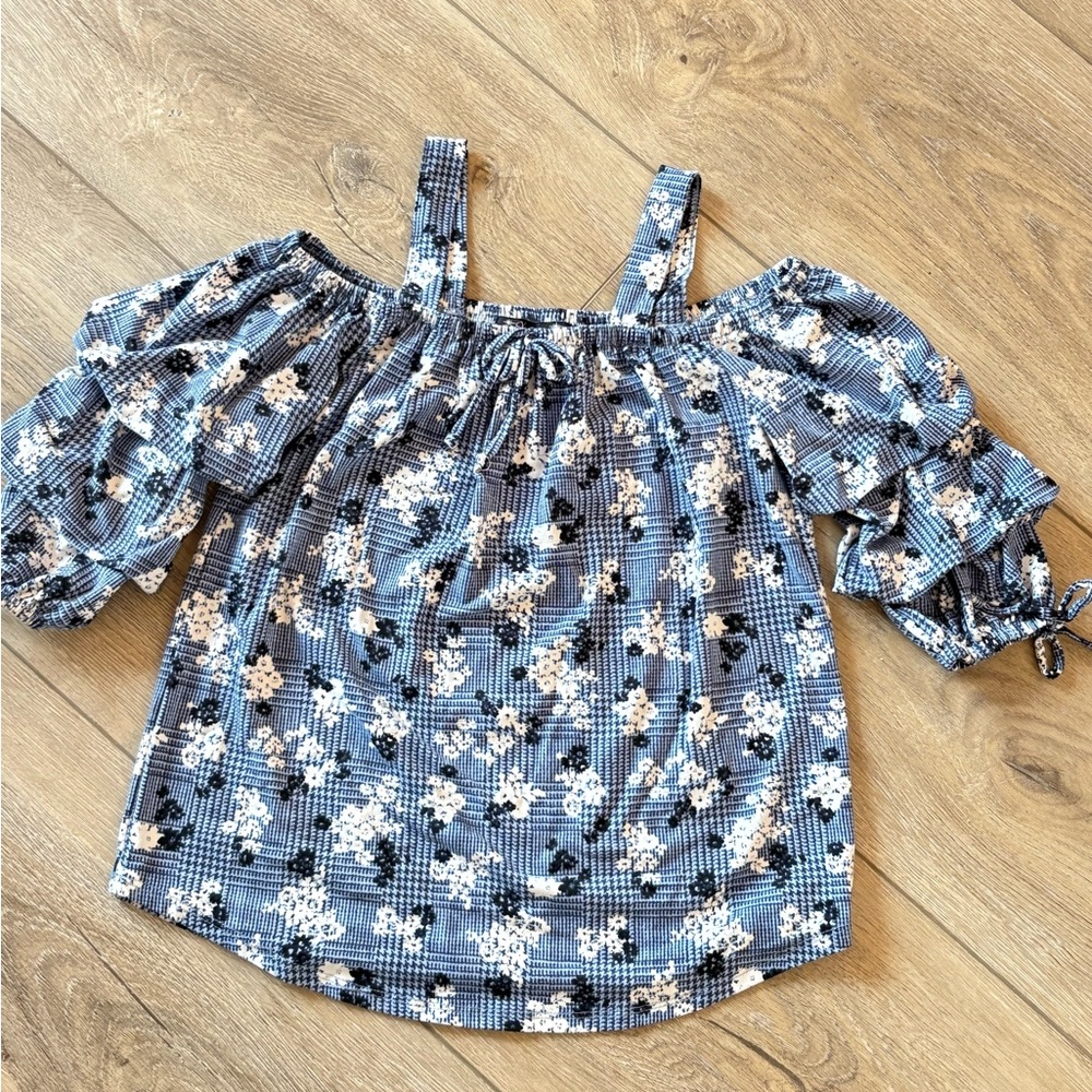 Floral Off-Shoulder Blue Top